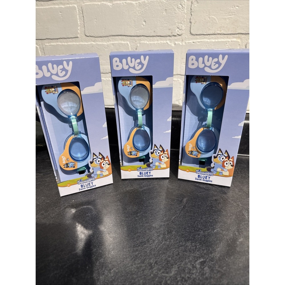 Lot of 3 NEW Bluey Swim Goggles for Kids 3+ by Swimways Adjustable Tight Seal